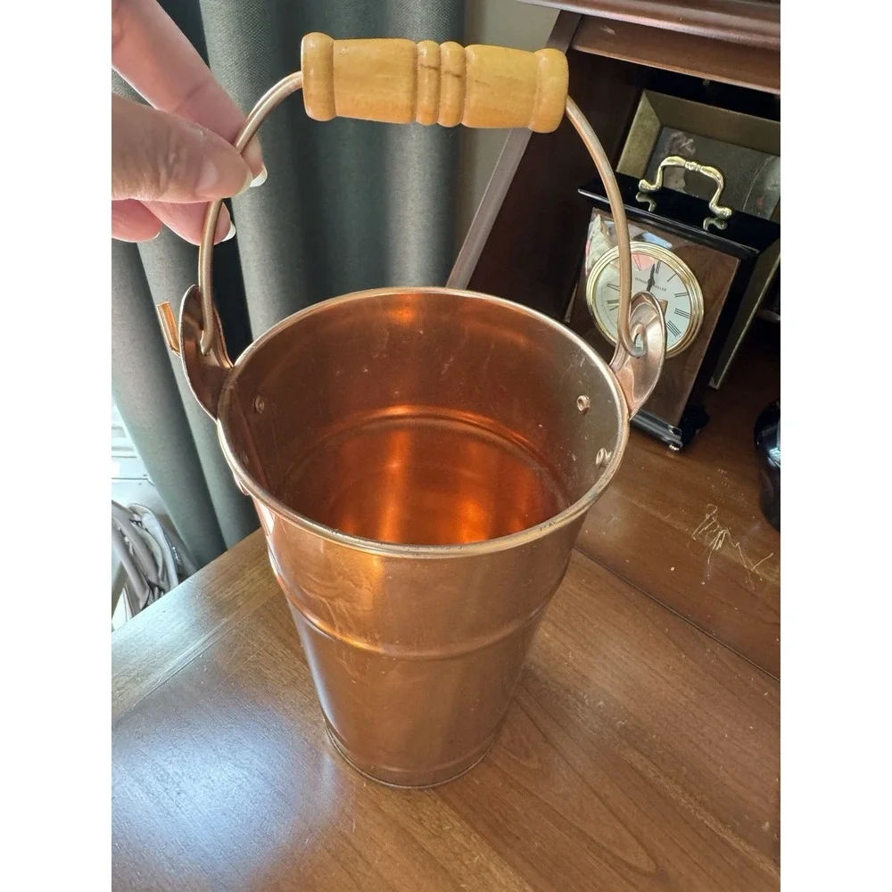 Vintage Copper Style Decorative Bucket Wood Handle Farmhouse‎ Planter 10